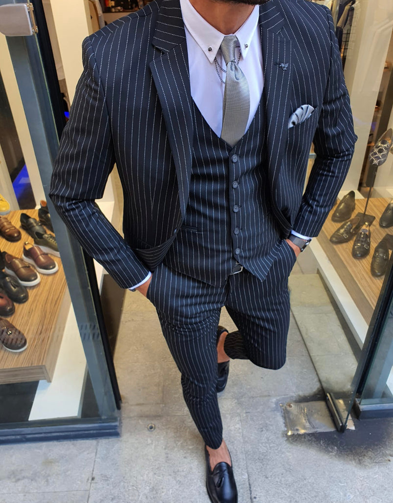 Reno Black Slim Fit Pinstripe Suit | BOJONI