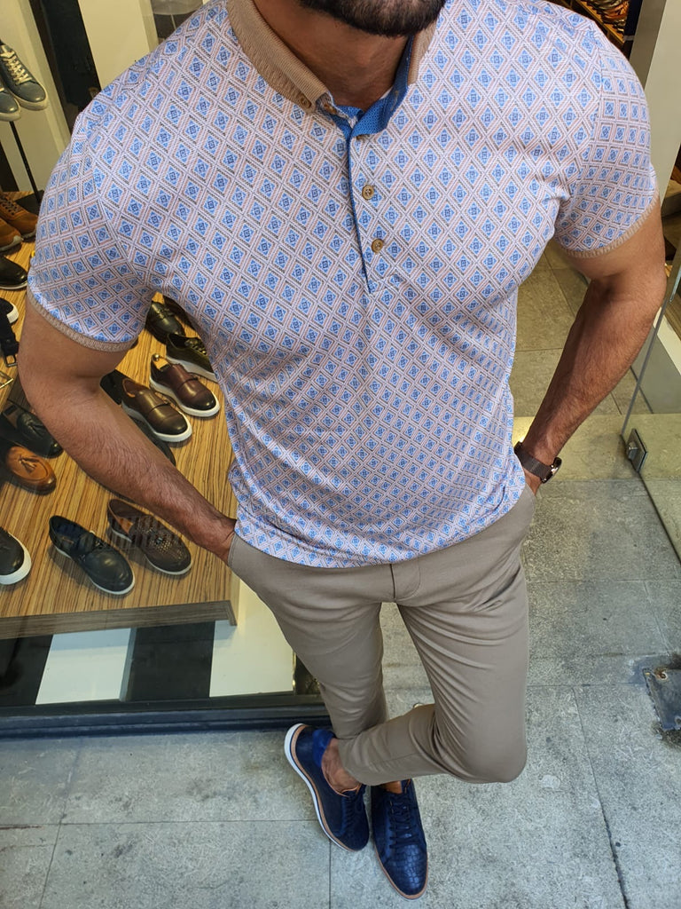 Luca Camel Slim Fit Button Collar Polo Shirt | BOJONI