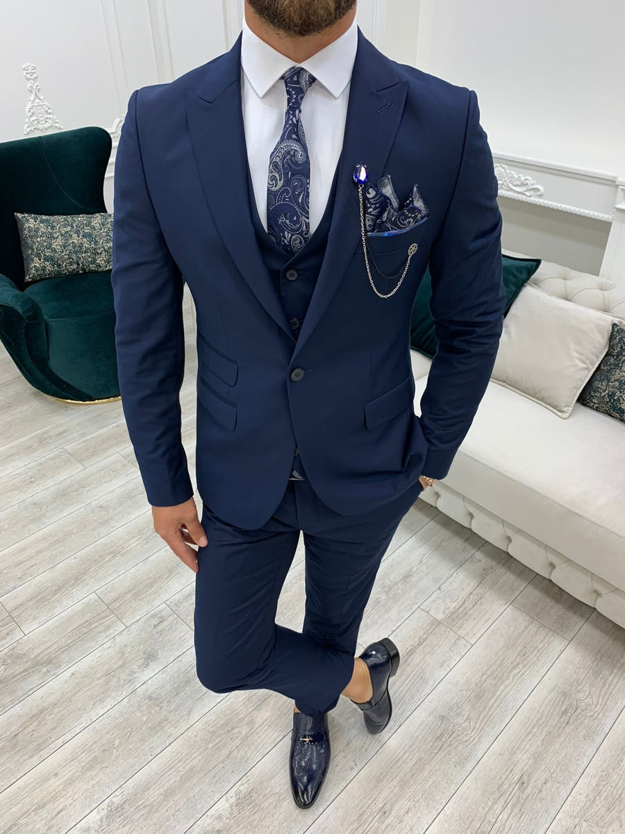 Bojoni Forenzax Navy Blue Slim Fit Suit | BOJONI