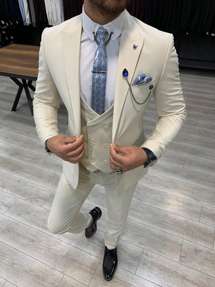 Verona Cream Slim Fit Wool Suit | BOJONI