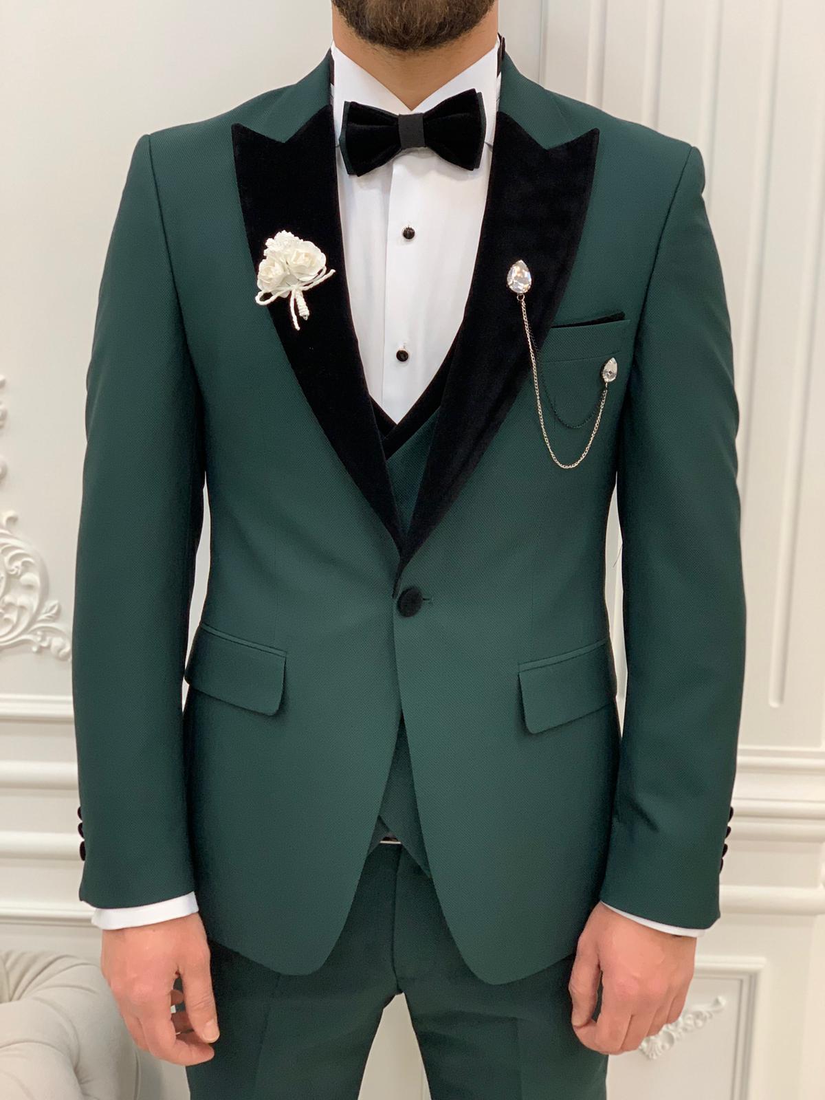 Bojoni Tishko Green Velvet Slim Fit Tuxedo | BOJONI