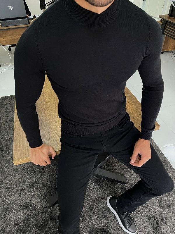 Napasta Black Slim Fit Turtleneck Wool Sweater freeshipping - BOJONI