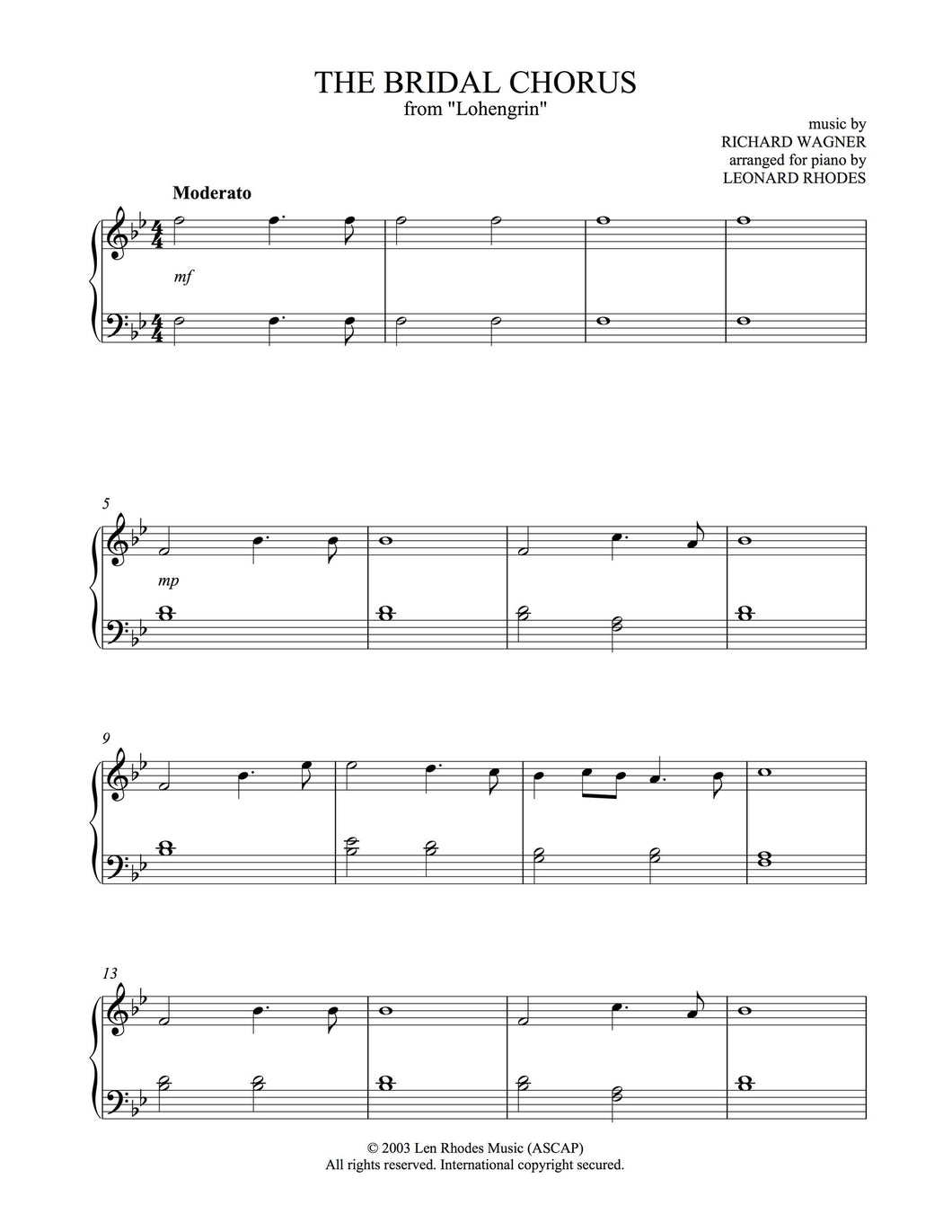 Wagner - "Here Comes the Bride", easy piano solo – Len Rhodes Music Inc.