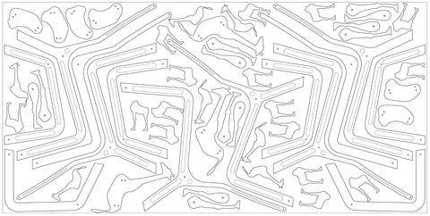 graphic image of a cnc cut pattern for a chair. the image illustrates how toy parts can be cut from the spaces between chair parts.