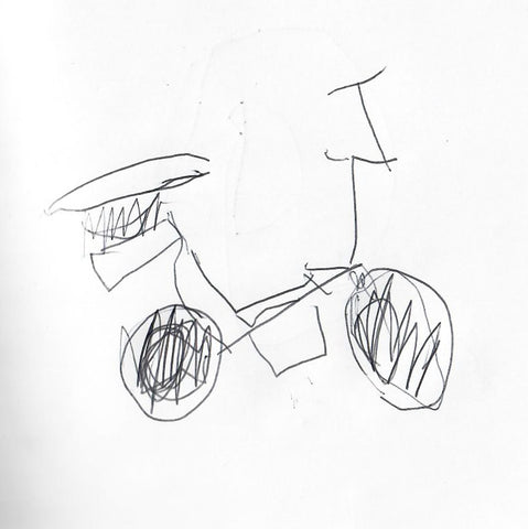 Image of the sketch my son drew for the motorcycle toy he wanted to build