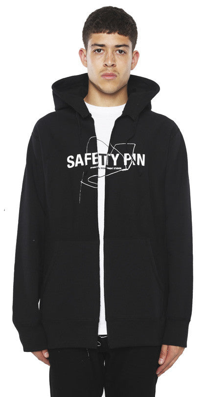 SAFETY PIN SPLIT HOODIE (BLACK 