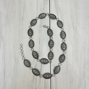 Silver Oval Turquoise Concho Belt - Missy's Boutique