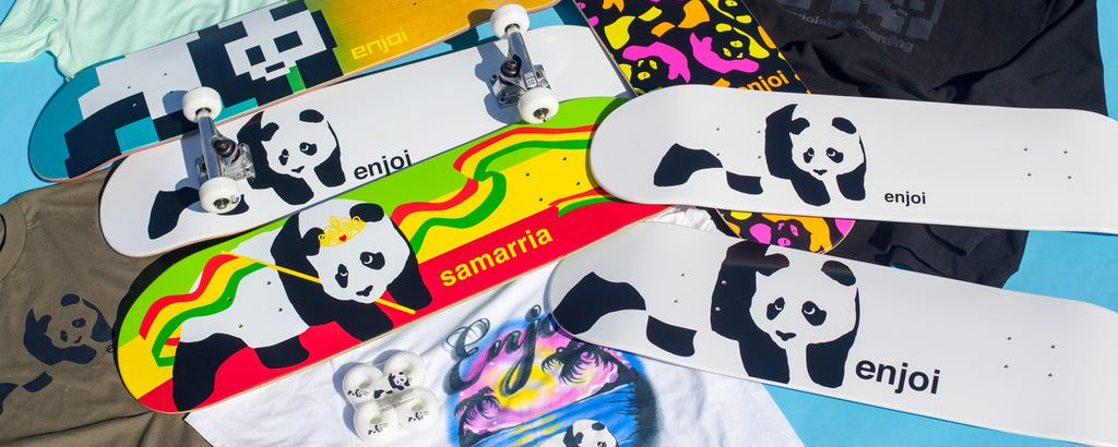 enjoi panda decks tees hoodies completes skateboards thank you supply