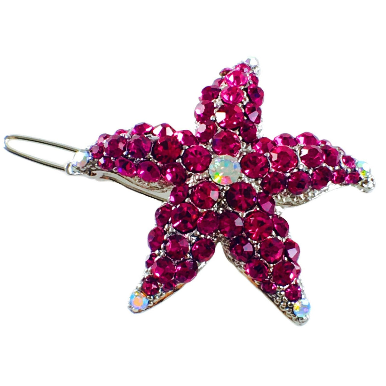 Starfish Hair Clip Sea Star use Swarovski Crystal silver base Pink Fuchsia, Hair Clip - MOGHANT