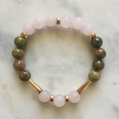 unakite and rose quartz pregnancy bracelet