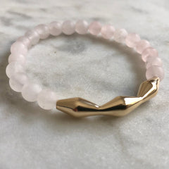 Rose quartz pregnancy bracelet with decorative gold bar