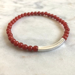 red carnelian pregnancy bracelet with square silver bar