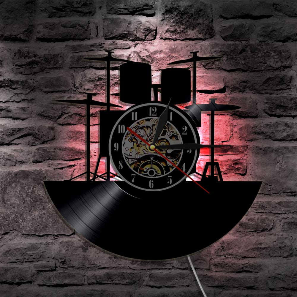 Drum Kit Vinyl Record Wall Clock With Optional Led Backlight And Perso Murphy Mcgonigals Magical Music Motley