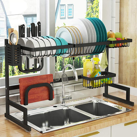 Adjustable divider and drying rack for the sink