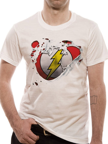 The Flash Logo Torn DC Comics Mens White T-Shirt