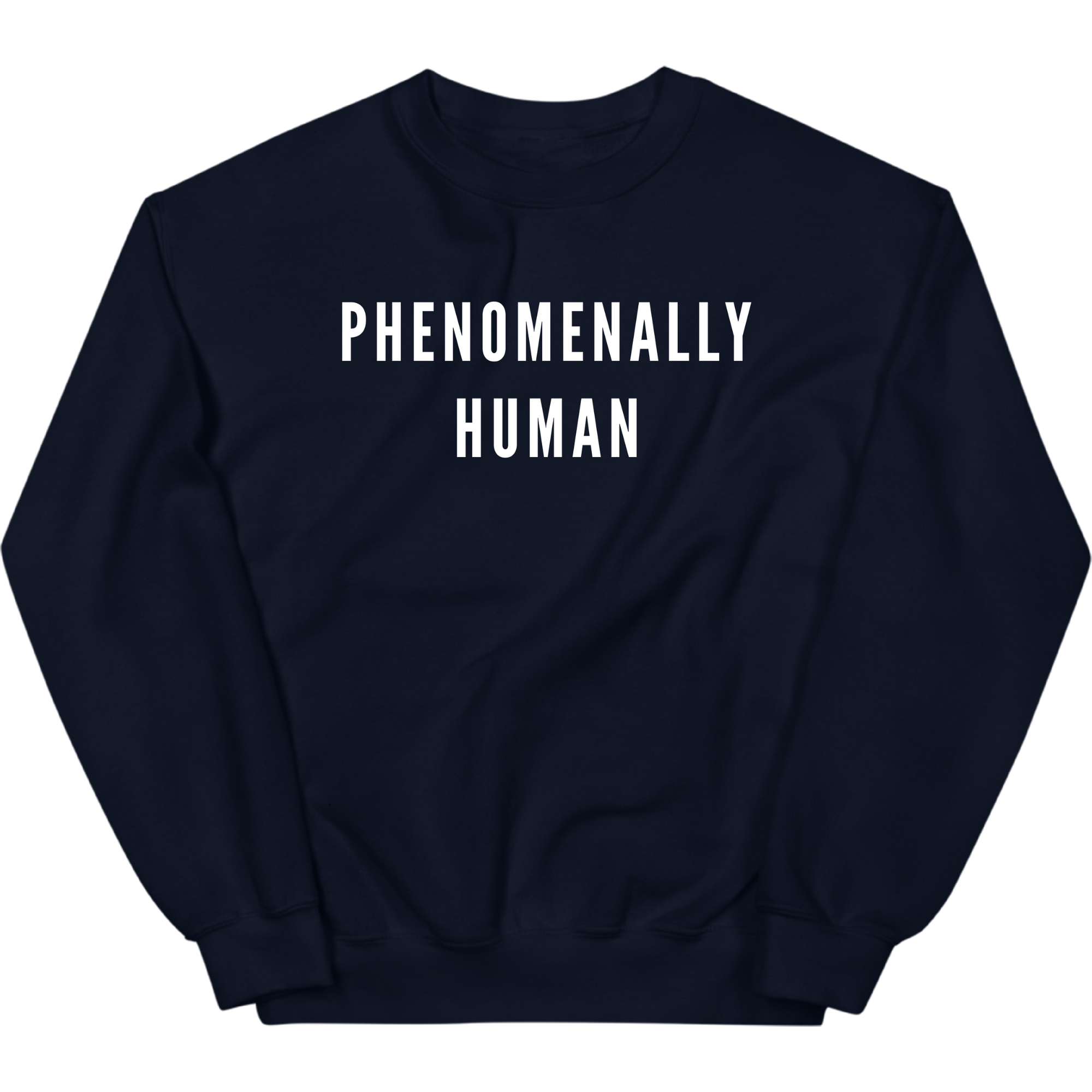PHENOMENALLY HUMAN CREWNECK SWEATSHIRT (NAVY) – Phenomenal Woman