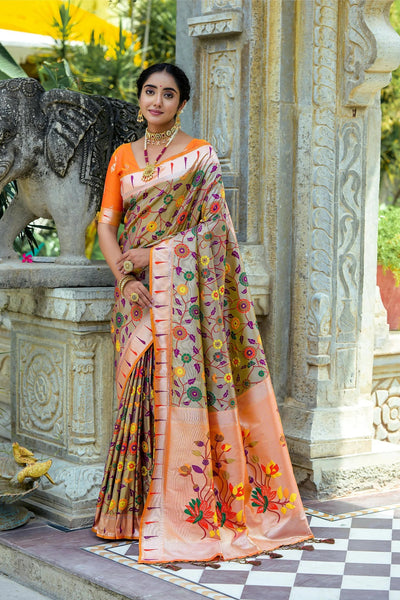 Aastha Fashion Coffee Woven Kanjivaram Silk Saree