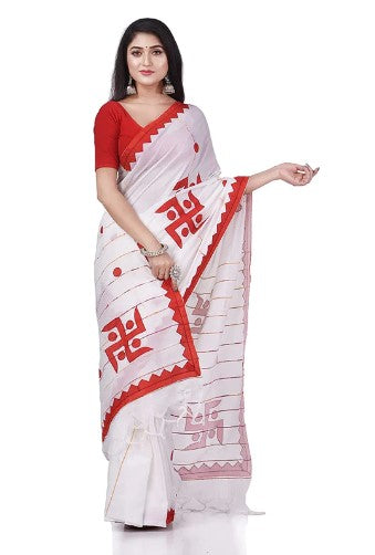 Bengali Khesh Pure Cotton Handloom Saree Swastik Designed