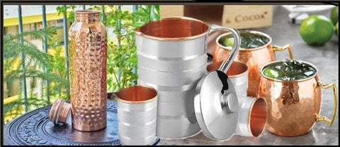 Copper Water Bottles, Jugs and glasses