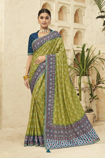 Charming Chinon Saree With Bandhani Print & Embroidery Work - Kavira Bridalwear