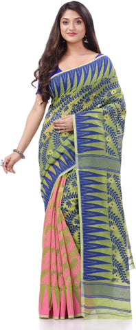 Desh Bidesh Woven Handloom Pure Cotton Saree (Blue)