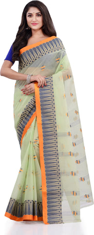 Desh Bidesh Woven Handloom Pure Cotton Saree (Light Green)