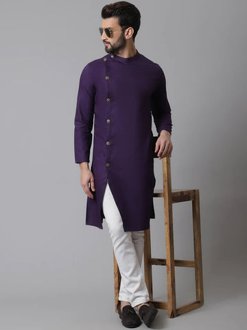 Even Apparels Purple Sherwani Kurta with Asymmetrical Cut