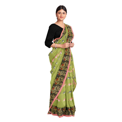 Exclusive Collection 100% Pure Cotton Olive Tant Saree With Hand Weaving Work