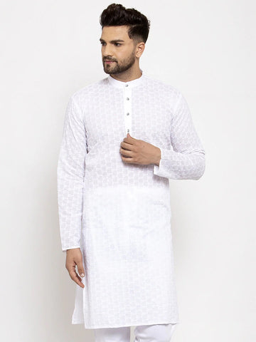 Jompers Men White Chikan Kurta Only