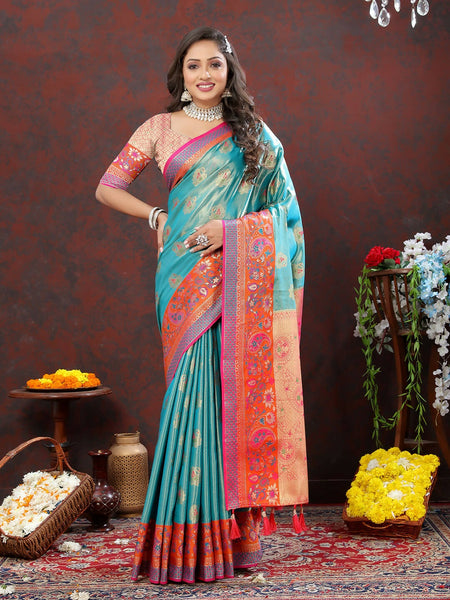 Lorenvalley Fashion Skyblue Kanjivaram Silk Saree