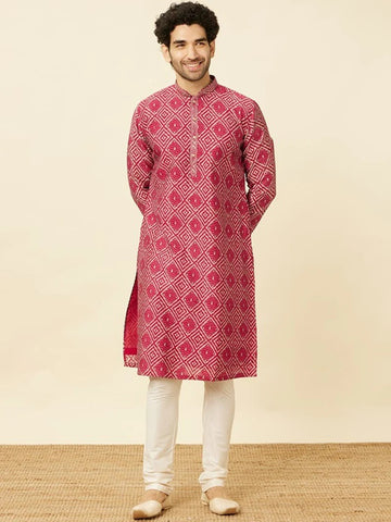 Manyavar Geometric Printed Mandarin Collar Kurta & Churidar