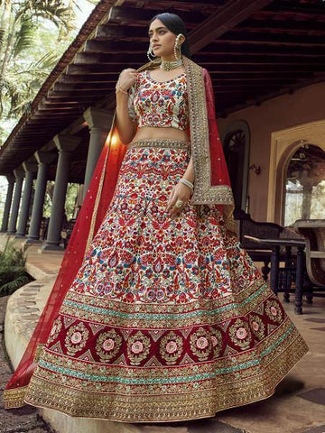 Myra Off White Heavy Embroidered Georgette Bridal Lehenga