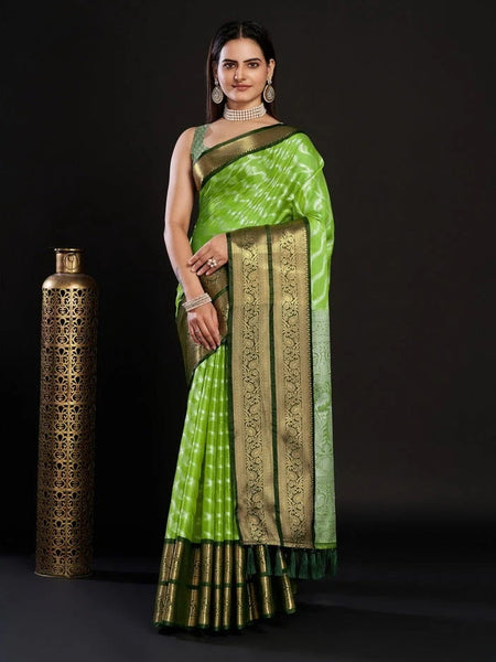 NOZ2TOZ Women's Party Wear Designer Green Colour Kanjivaram Silk Saree