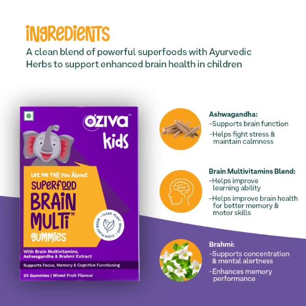 OZiva Kids Superfood Brain Multi Gummies ingredients