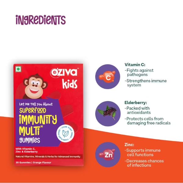 OZiva Kids Superfood Immunity Multi Gummies ingredients 