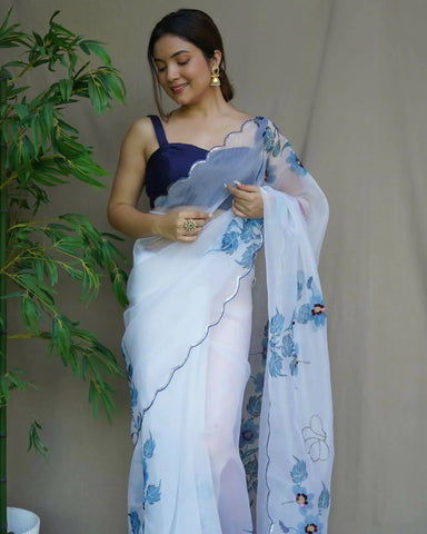 Vamsee White Organza Saree