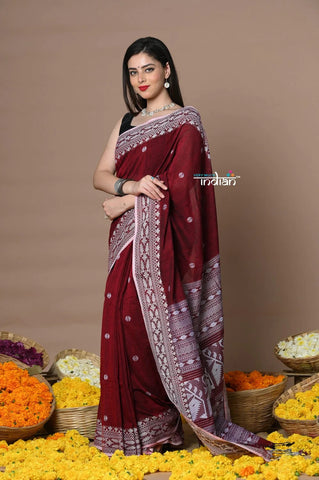 Very Much Indian Rajsi - Handloom Pure Cotton Saree with Hand-embroidered Symmetric Border