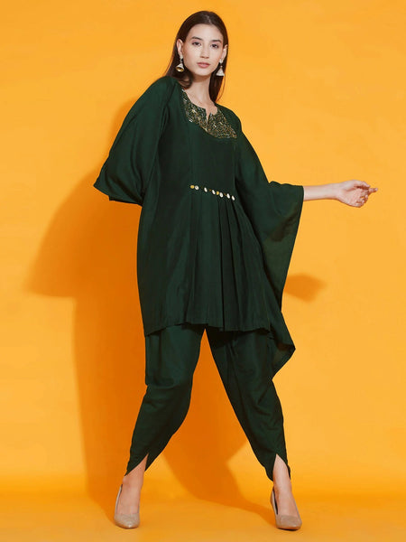 Women Republic Green Kaftan With Hand Embellishment And Dhoti Salwaar