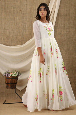 Women's White Hand Painted Gown Dress