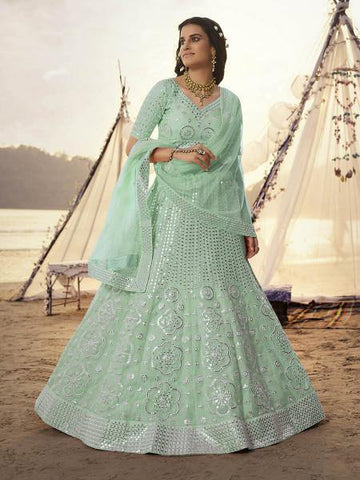 Teal Green Front Open Maxi – Lehenga n Dupatta For Mehndi