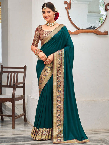 Saree Mall Navy Embellished Saree With Unstitched Blouse