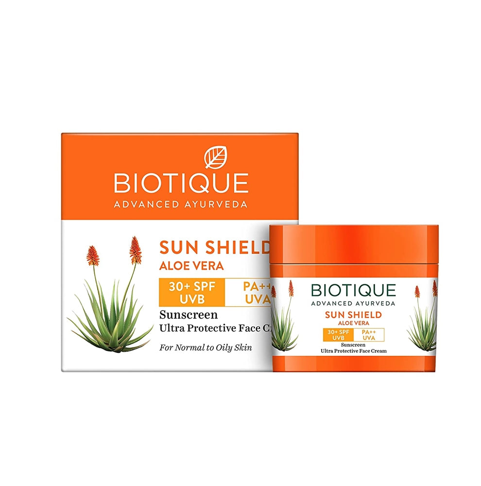 Op de kop van bewaker Nieuw maanjaar Buy Biotique Advanced Ayurveda Bio Aloe Vera 30+SPF UVA/UVB Sunscreen Ultra  Soothing Face Cream/Lotion Online at Best Price | Distacart
