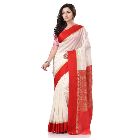 Women`s Traditional Bengali Flower Design Bengamuri Pure Handloom Cotton  Saree 