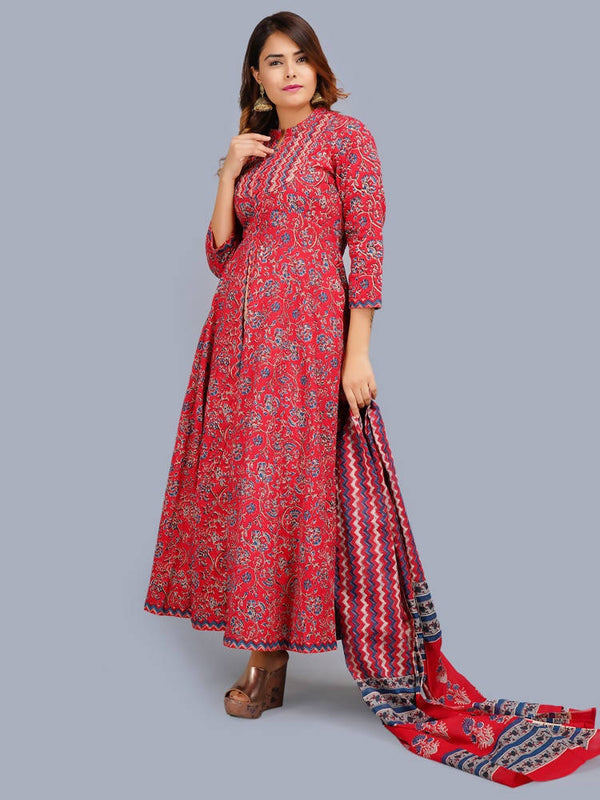 Buy Shehnai Red Anarkali Double Dress With Matching Printed Dupatta ...