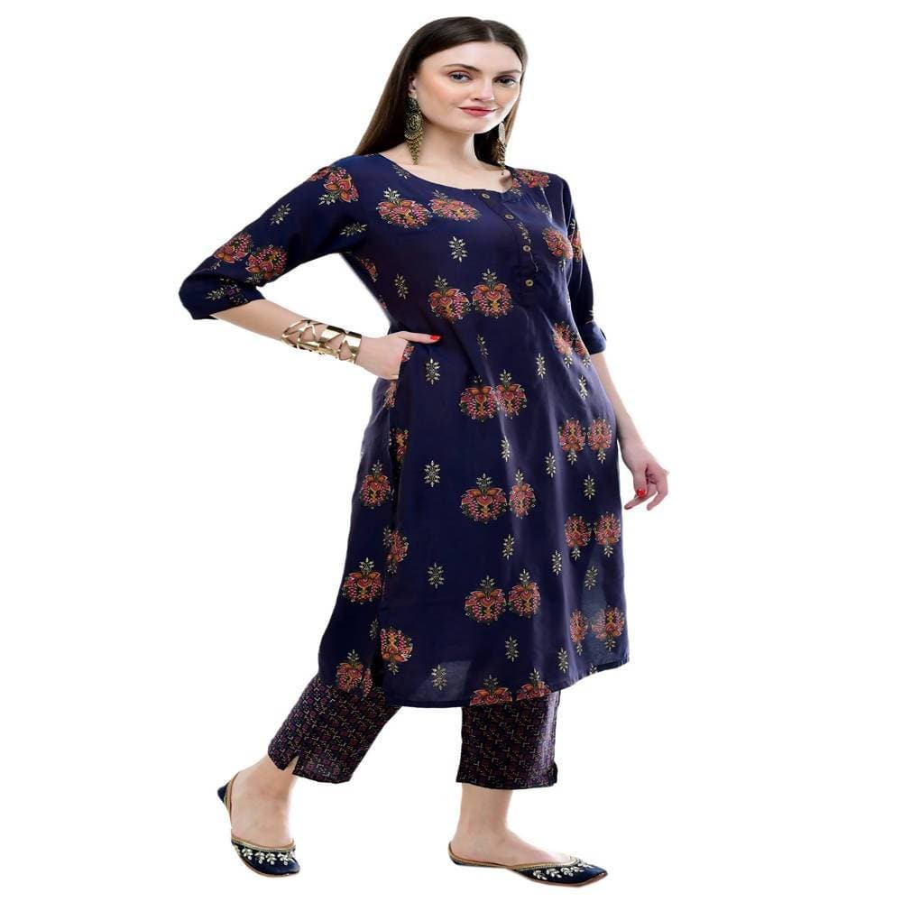 Lagi Women's Blue Printed Straight Kurta & Pant (MC38B)– Distacart