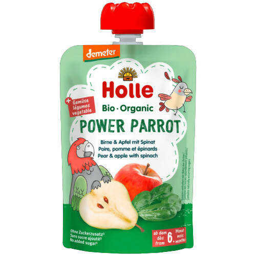 Holle Organic Puree: Power Parrot - Pear &amp; Apple With Spinach Baby Food From 6 Months - Distacart