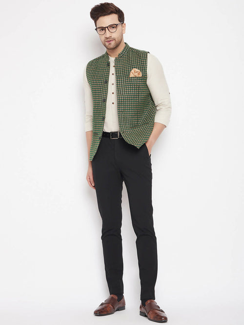 Even Apparels Green Wool Men Woven Nehru Jacket - Distacart