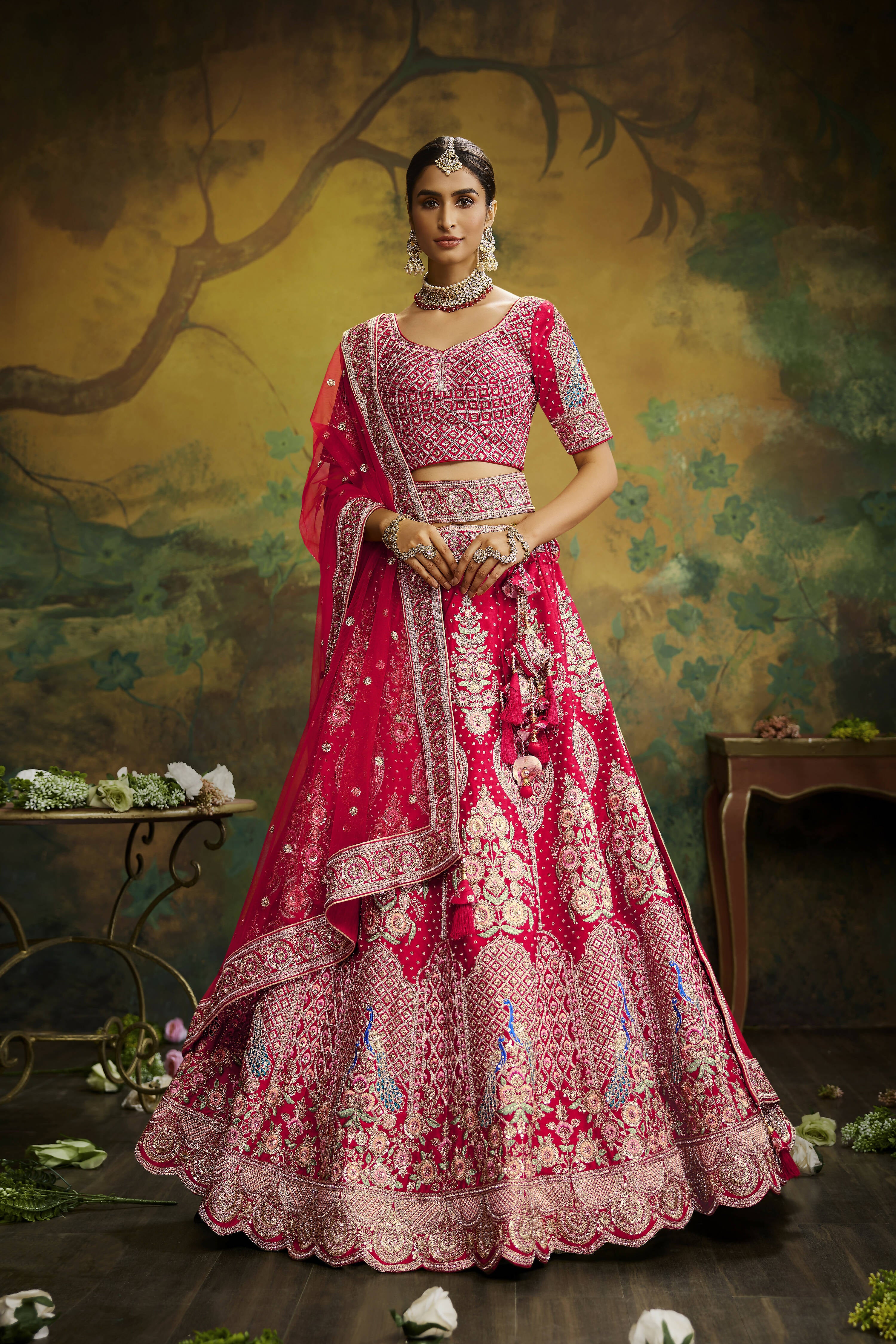 Wedding designer pink pure chinon silk lehenga choli