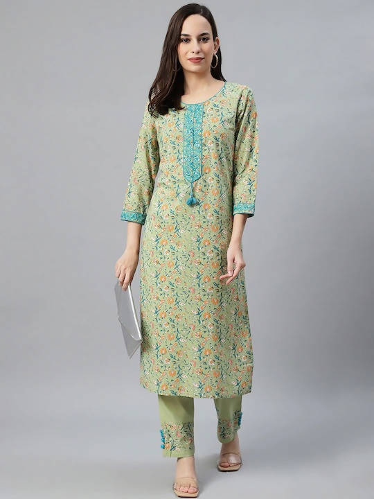 Buy Jaipur Kurti Women Navy Blue Yoke Design Kurta with Trousers Online at  Best Price  Distacart