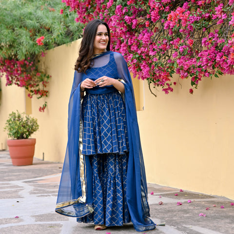 Buy Wahe-NOOR Women's Solid Navy Blue & Pink Rayon Palazzo (Set Of 2)  Online at Best Price